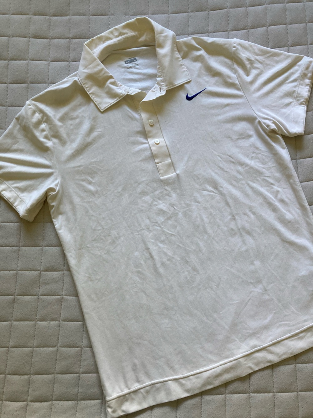 Nike Men's Off-White Polo with Royal Blue Logo
